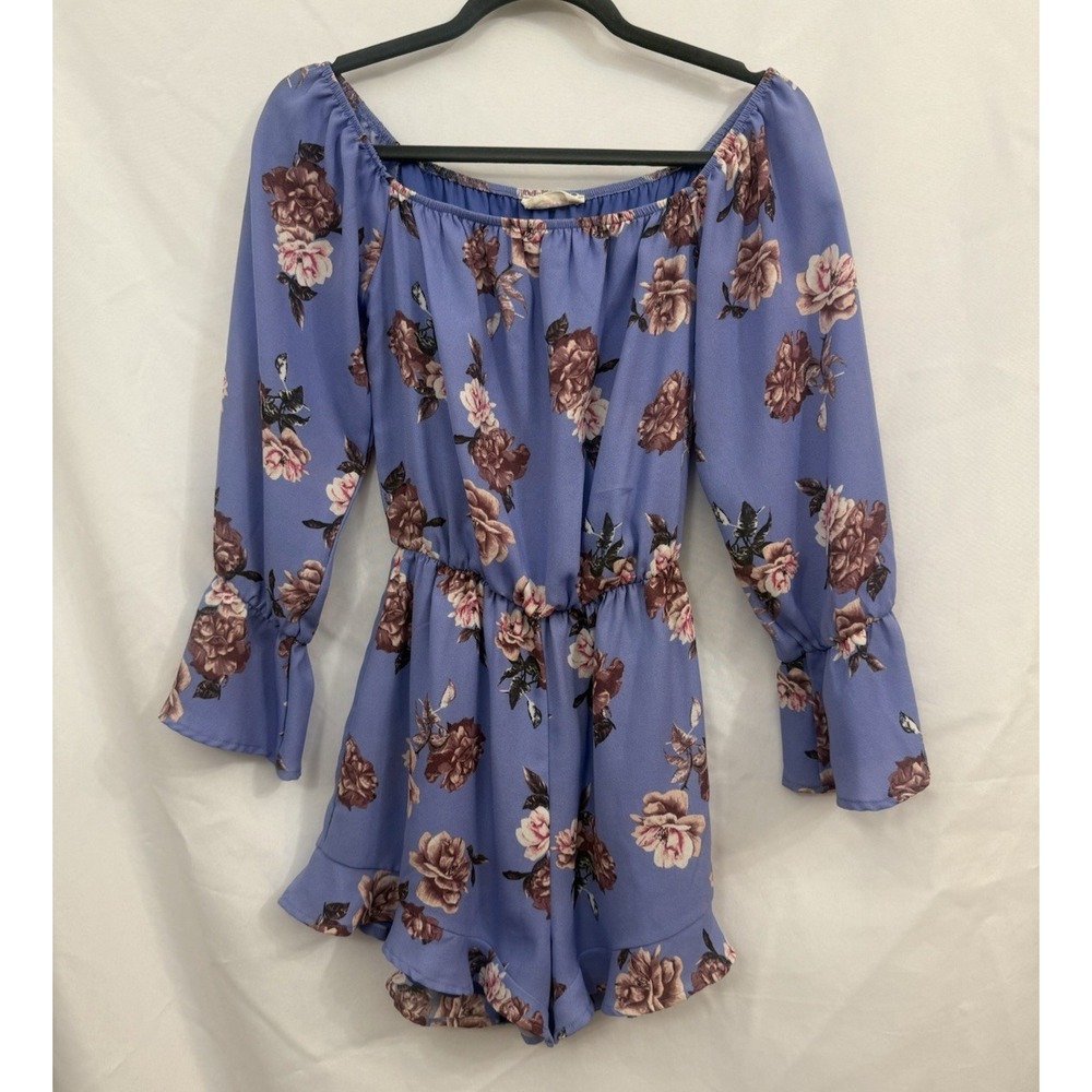 Peach Love California Blue Floral Off The Shoulder Romper Size S